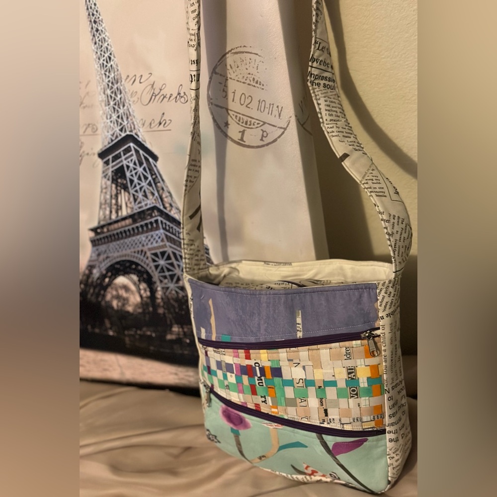 COPY - DIY bag patchwork material two outside pockets 1 medium and large inside…